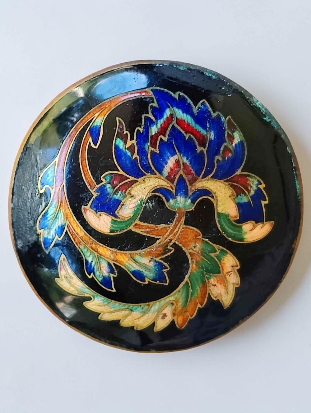 Beautiful Large Antique Painted Enameled Button